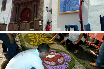 Un tapiz y un pasillo del municipio de Mazo acogieron la entrada de La Virgen en Santa Cruz de La Palma